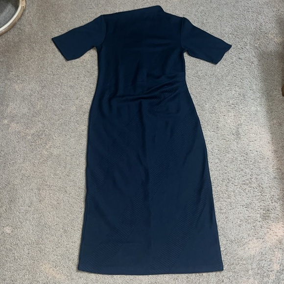 Modern Citizen Evie Ribbed Knit Jersey Ruched Midi Dress Navy Blue Medium - Picture 5 of 11